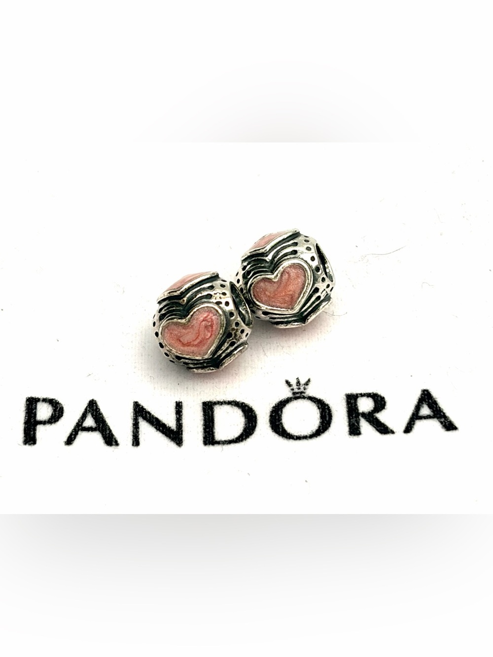 Pandora Pink Heart Spacer Beads - Retired Rose Enamel Hearts Charm 790591EN28